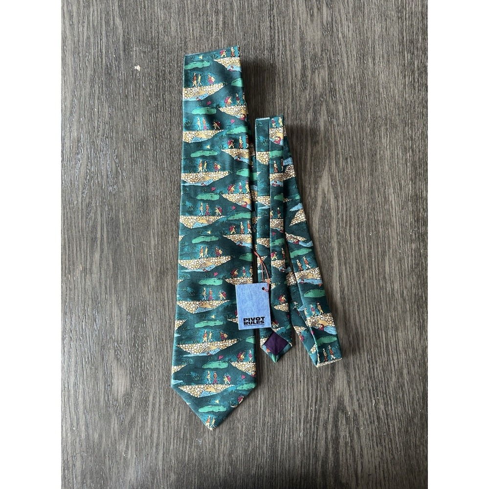 Pivot Rules Golf Theme Tie "Water Hole" Vintage. New With Tags. 4". 100% Silk